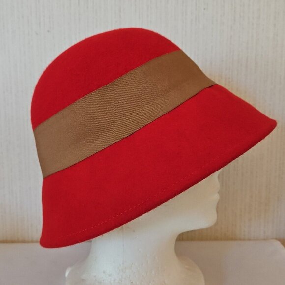 Peter Grimm Wool Cloche Hat Red Womens One Size Grosgrain Bow Wide Brim Hat Band - Picture 3 of 11